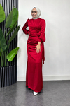 Roya Model Yandan Bağlamalı Saten Abiye-Kırmızı