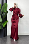 Roya Model Yandan Bağlamalı Saten Abiye-Bordo