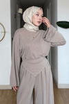 Ruby Pike orijinal Modal Kumaş Parçalı Pantolon- Tunik Tesettür Takım- Bej