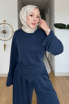 Ruby Pike orijinal Modal Kumaş Parçalı Pantolon- Tunik Tesettür Takım- Lacivert