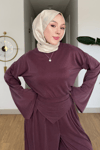 Ruby Pike orijinal Modal Kumaş Parçalı Pantolon- Tunik Tesettür Takım- Mürdüm