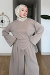 Ruby Pike orijinal Modal Kumaş Parçalı Pantolon- Tunik Tesettür Takım- Bej