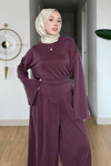 Ruby Pike orijinal Modal Kumaş Parçalı Pantolon- Tunik Tesettür Takım- Mürdüm