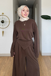 Ruby Pike orijinal Modal Kumaş Parçalı Pantolon- Tunik Tesettür Takım- Kahverengi