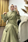 Sofya Keten Eteği Bağlamalı Takım-Haki