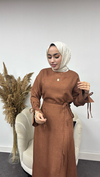 Sofya Keten Eteği Bağlamalı Takım-Kahverengi