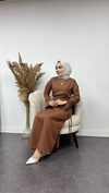 Sofya Keten Eteği Bağlamalı Takım-Kahverengi