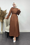 Sofya Keten Eteği Bağlamalı Takım-Kahverengi