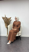 Sofya Keten Eteği Bağlamalı Takım-Kahverengi