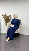 Sofya Keten Eteği Bağlamalı Takım-Lacivert