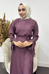 Sofya Keten Eteği Bağlamalı Takım-Lila