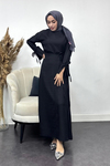 Sofya Keten Eteği Bağlamalı Takım-Siyah