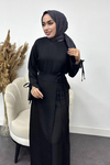 Sofya Keten Eteği Bağlamalı Takım-Siyah