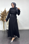 Sofya Keten Eteği Bağlamalı Takım-Siyah