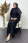 Sofya Keten Eteği Bağlamalı Takım-Siyah