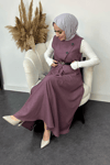 Sofya Keten Kumaş Yelek ve Etek 2 li Takım-Mor