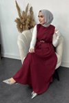 Sofya Keten Kumaş Yelek ve Etek 2 li Takım-Bordo