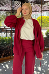 Tansel Kumaş Fiyonk Bağlamalı Tesettür Takım- Bordo
