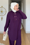 Tulas Aeorbin Kumaş Dik Yaka Tunik-Pantolon Tesettür Takım- Mor