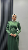 Yandan Bağlamalı Saten Abiye-Yeşil