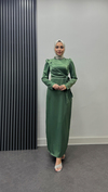 Yandan Bağlamalı Saten Abiye-Yeşil
