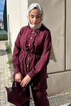 Yazlık Kumaş Önü Fırfır Detaylı Takım- Bordo