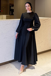Zühre Model Yandan Bağlamalı Saten Abiye-Siyah