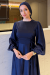 Zühre Model Yandan Bağlamalı Saten Abiye-Lacivert
