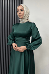 Zühre Model Yandan Bağlamalı Saten Abiye-Zümrüt