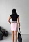 %100 Pamuk Parçaboya Mini Pembe Denim Etek