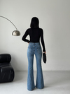 Açık Mavi Yüksek Bel İspanyol Paça Likralı Denim Pantolon 