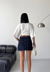 Asimetrik Denim Mini Lacivert Etek