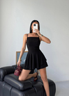 Askılı Şortlu Mini Siyah Elbise