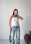 Beyaz Straplez Peplum Crop