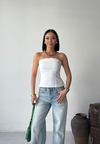 Beyaz Straplez Peplum Crop