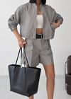Çizgili Oversize Bomber Beyaz Ceket