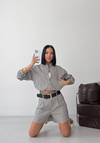 Çizgili Oversize Bomber Beyaz Ceket