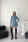 Düğme Detaylı Jean Mini Mavi Elbise
