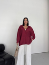 Düşük Omuzlu Oversize Bordo Gömlek 