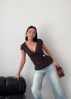 Gold Aksesuar Detaylı Kahverengi T-Shirt