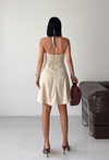 Halter Yaka Denim Mini Bej Elbise