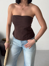 Kahverengi Straplez Peplum Crop