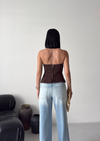 Kahverengi Straplez Peplum Crop