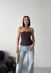 Kahverengi Straplez Peplum Crop