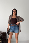 Katlamalı Paça Lacivert Denim Şort