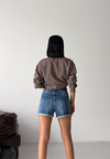 Katlamalı Paça Lacivert Denim Şort