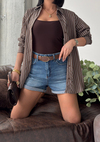 Katlamalı Paça Lacivert Denim Şort