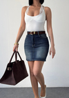 Kemer Detaylı Denim Mini Etek
