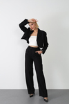 Keten Crop Ceket Pantolon Takım