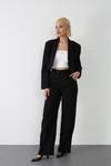 Keten Crop Ceket Pantolon Takım
